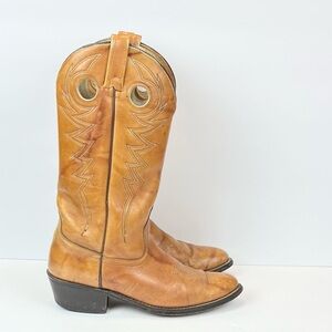 ACME Boots Mens Size 8.5 D Cowboy Western Boots Tan  Leather Upper And Soles